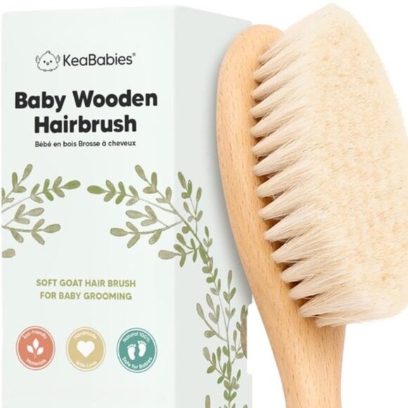 NWT Baby Wooden Hairbrush - Natural Cream Bristles Scalp Care Gift - Picture 4 of 9